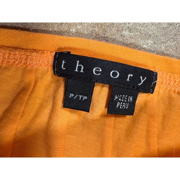 Theory Orange Short Cap Sleeve Pleated Neck T-shirt Top Pima Cotton Stretch P XS - Picture 5 of 11